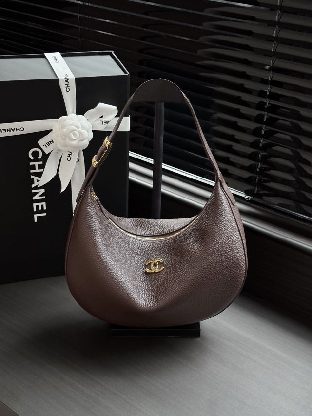 CC grained calfskin hobo handbag AS6570 dark brown