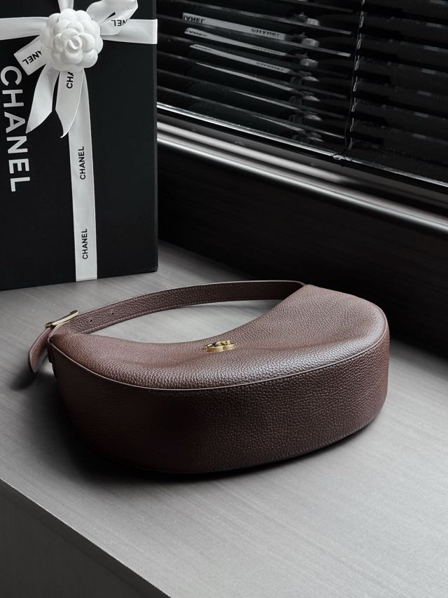 CC grained calfskin hobo handbag AS6570 dark brown