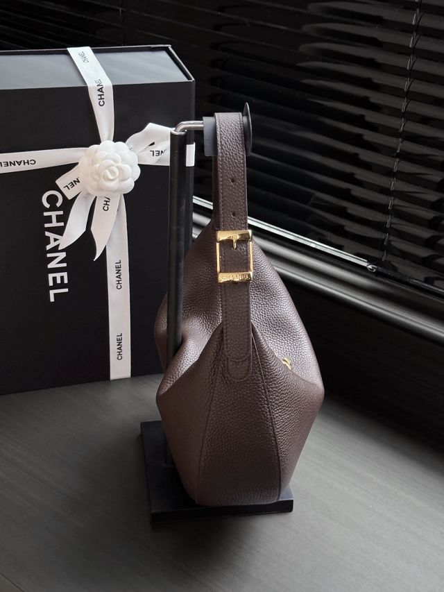 CC grained calfskin hobo handbag AS6570 dark brown