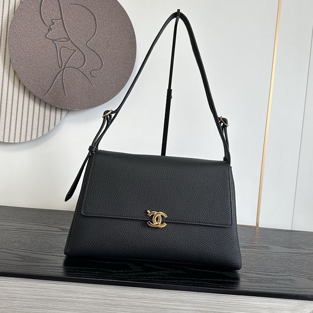 CC grained calfskin maxi flap bag AS6482 black