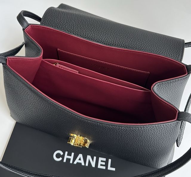 CC grained calfskin maxi flap bag AS6482 black