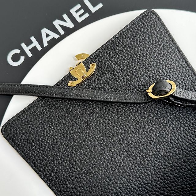 CC grained calfskin small flap bag AS6489 black 