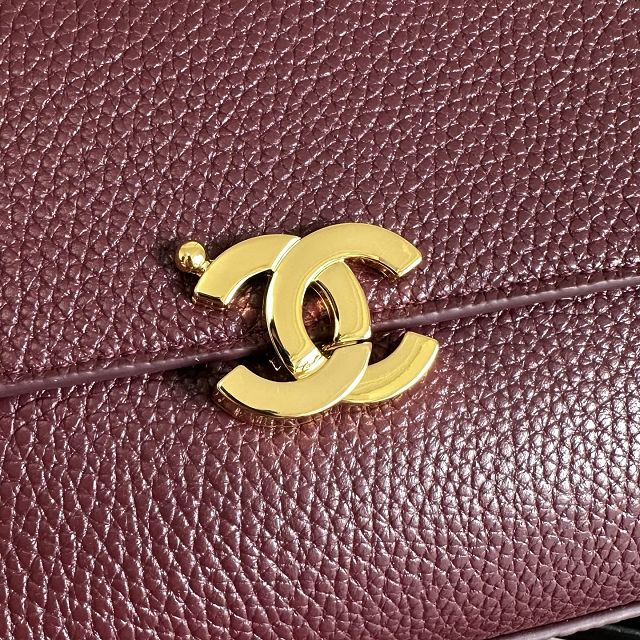 CC grained calfskin small flap bag AS6489 bordeaux