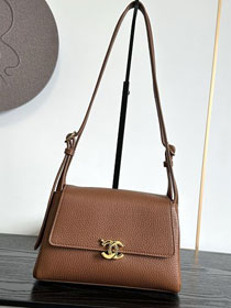 CC grained calfskin small flap bag AS6489 brown