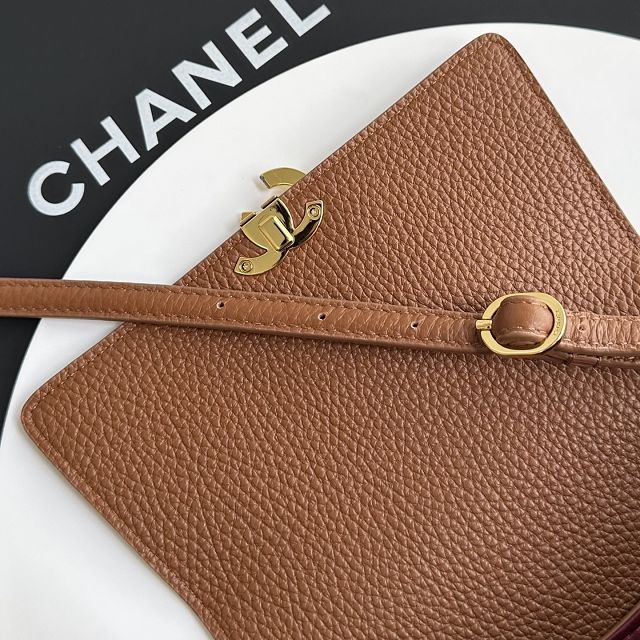 CC grained calfskin small flap bag AS6489 brown