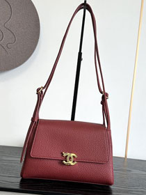 CC grained calfskin small flap bag AS6489 red