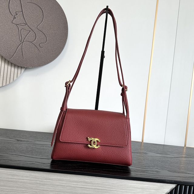 CC grained calfskin small flap bag AS6489 red