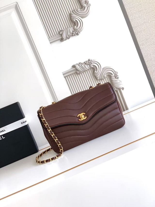 CC lambskin medium flap bag AS6497 dark brown