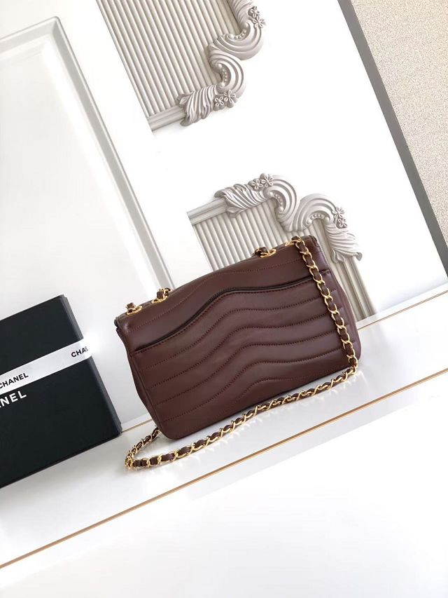 CC lambskin medium flap bag AS6497 dark brown