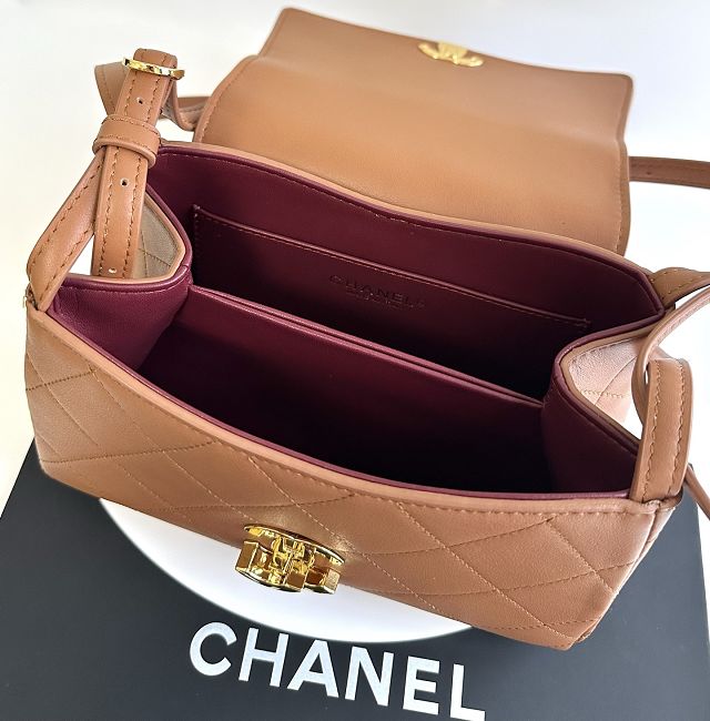 CC lambskin small flap bag AS6489 brown