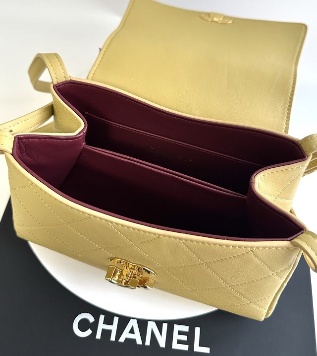 CC lambskin small flap bag AS6489 yellow
