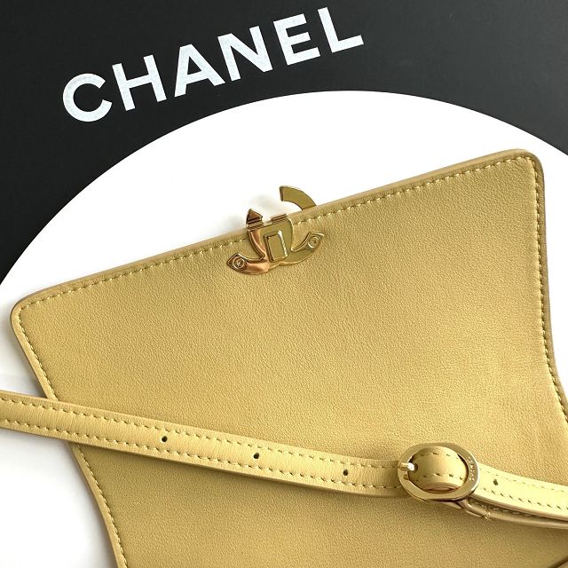 CC lambskin small flap bag AS6489 yellow