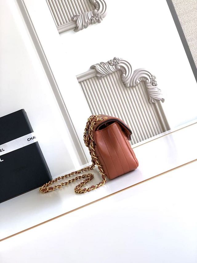 CC lambskin small flap bag AS6498 brown
