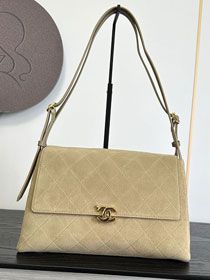 CC suede calfskin maxi flap bag AS6482 beige