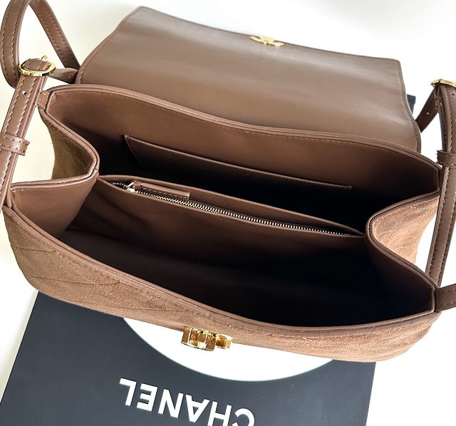 CC suede calfskin maxi flap bag AS6482 brown