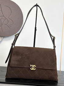 CC suede calfskin maxi flap bag AS6482 dark brown