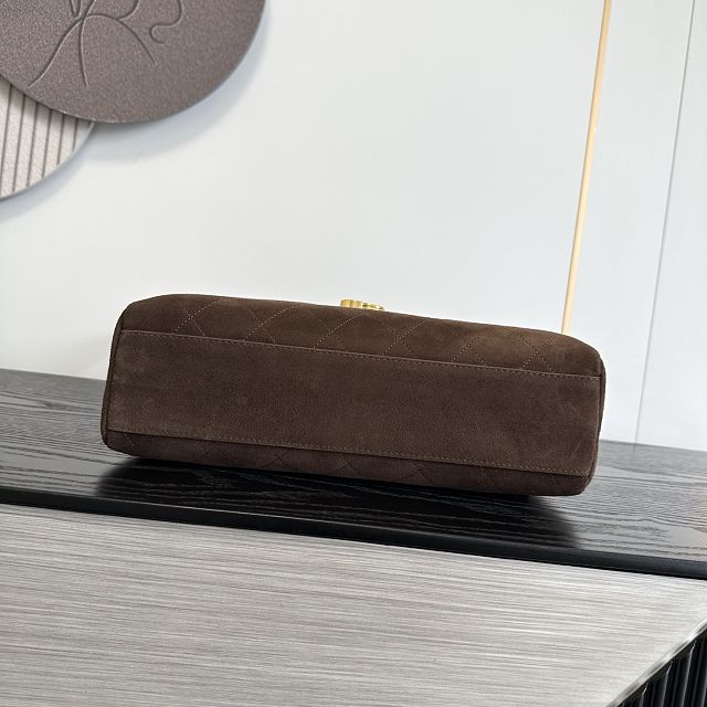 CC suede calfskin maxi flap bag AS6482 dark brown