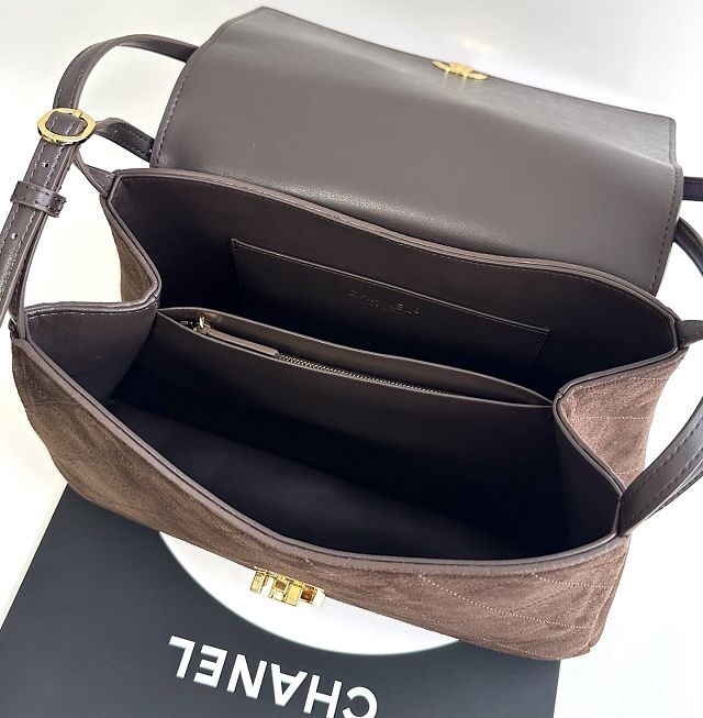 CC suede calfskin maxi flap bag AS6482 dark brown