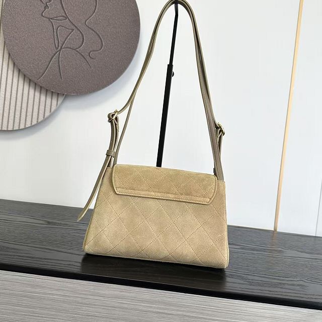 CC suede calfskin small flap bag AS6489 beige
