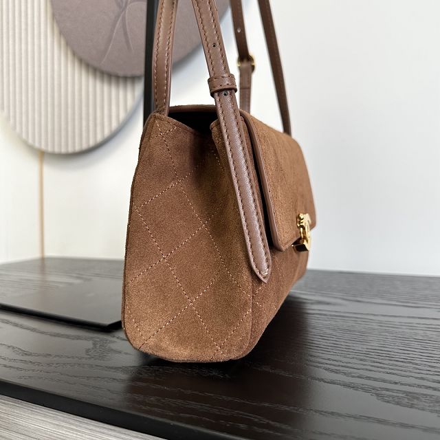 CC suede calfskin small flap bag AS6489 brown