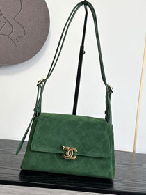 CC suede calfskin small flap bag AS6489 green