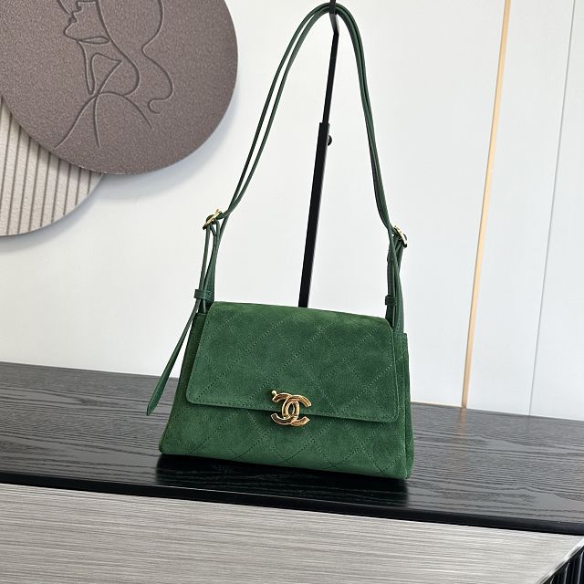 CC suede calfskin small flap bag AS6489 green