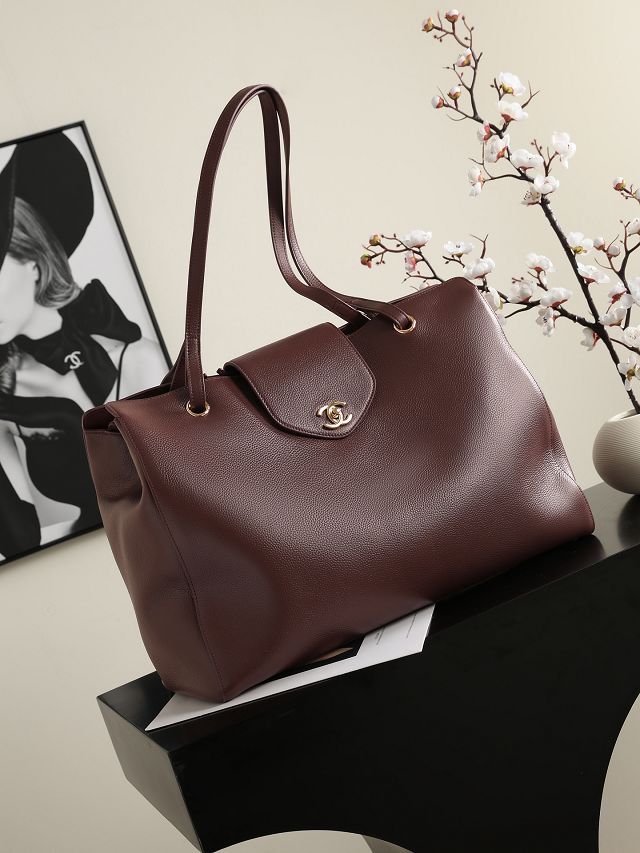CC grained calfskin large shopping bag AS6245 bordeaux