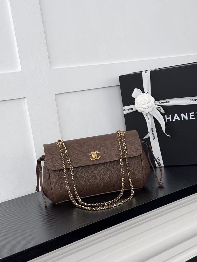 CC grained calfskin small tote bag AS6427 dark brown