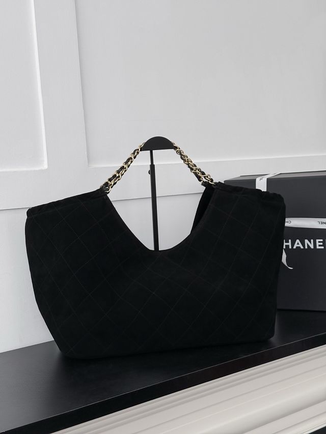 CC suede calfskin large shopping bag AS6475 black