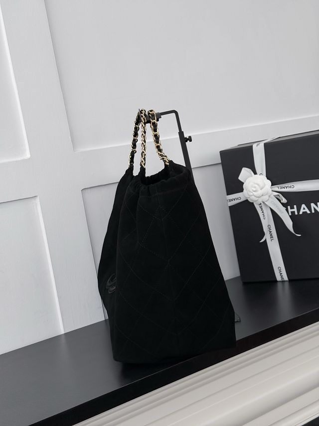 CC suede calfskin large shopping bag AS6475 black