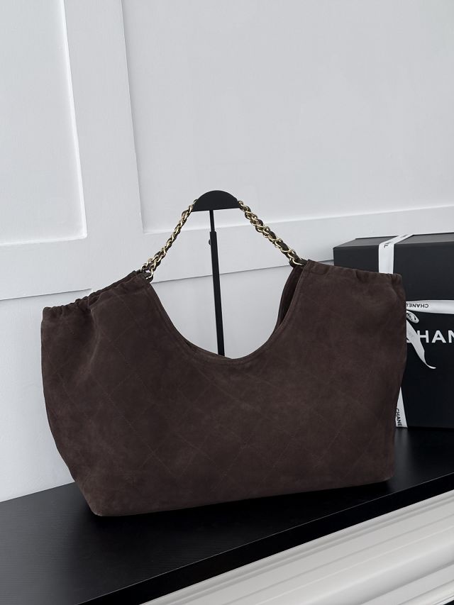 CC suede calfskin large shopping bag AS6475 dark brown