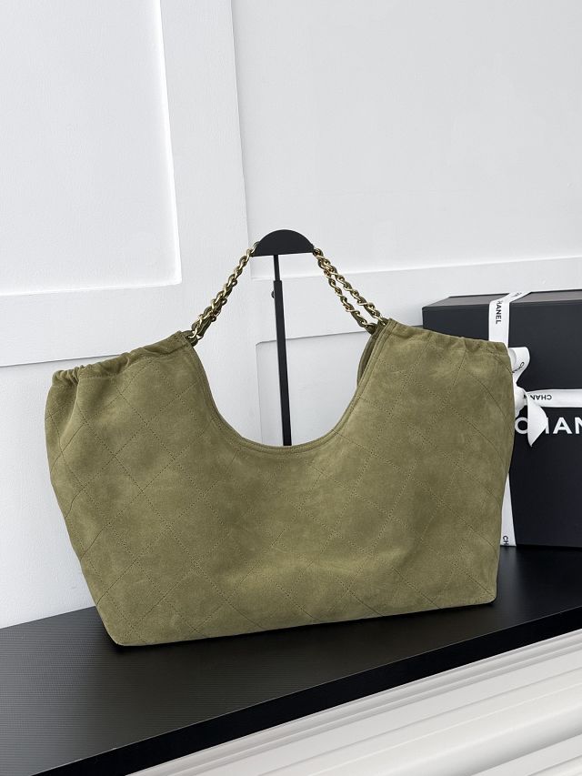CC suede calfskin large shopping bag AS6475 green