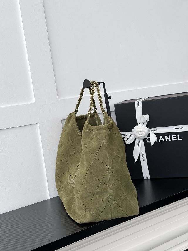 CC suede calfskin large shopping bag AS6475 green