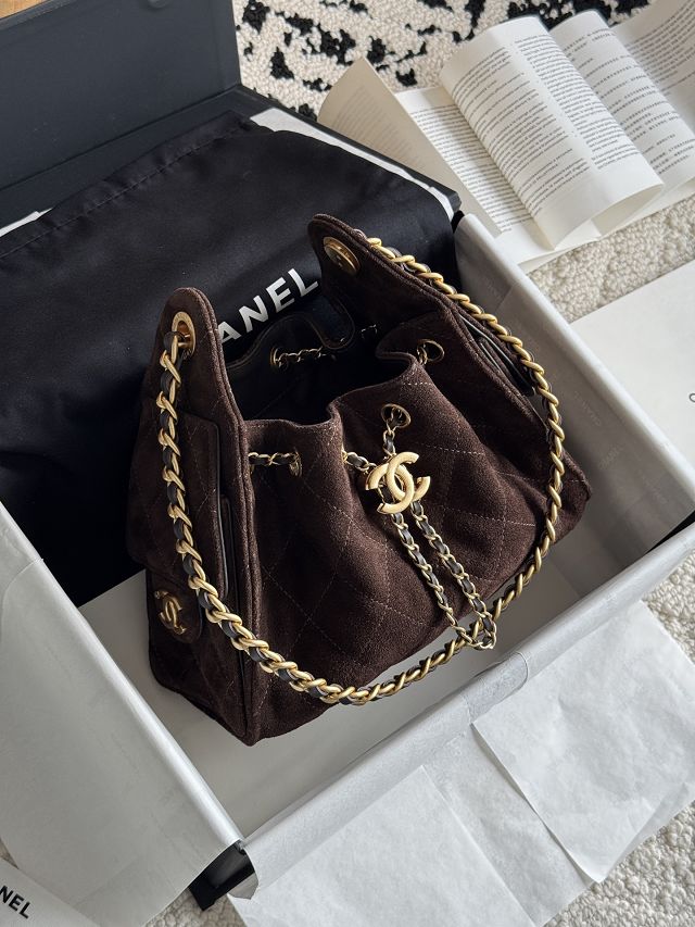 CC suede calfskin 25 mini handbag AS5631 dark brown