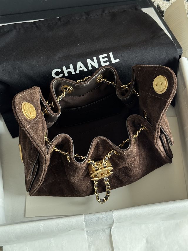 CC suede calfskin 25 mini handbag AS5631 dark brown