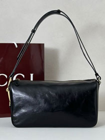 GG original shiny calfskin half horsebit medium bag 860787 black