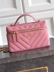 CC grained calfskin vanity with chain  AP5212 pink