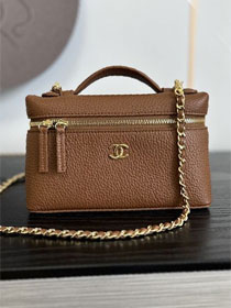 CC grained calfskin small vanity with chain AP5346 brown