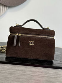 CC suede calfskin small vanity with chain AP5346 dark brown