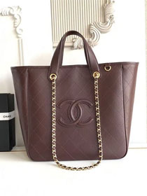 CC calfskin small shopping bag AS6200 dark brown