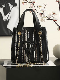 CC tweed mini shopping bag AS6199 black