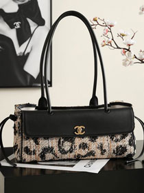 CC tweed small shopping bag AS6288 black
