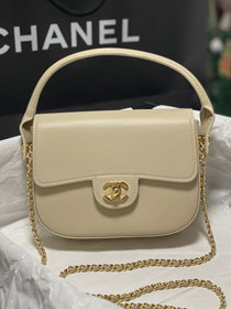 CC calfskin top handle mini flap bag AS6424 beige