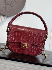 CC crocodile calfskin top handle mini flap bag AS6424 bordeaux