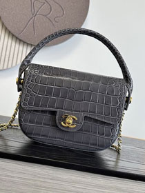 CC crocodile calfskin top handle mini flap bag AS6424 grey