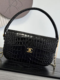 CC crocodile calfskin top handle small flap bag AS6425 black