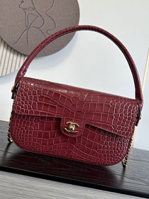 CC crocodile calfskin top handle small flap bag AS6425 bordeaux