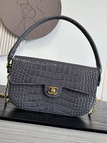 CC crocodile calfskin top handle small flap bag AS6425 grey